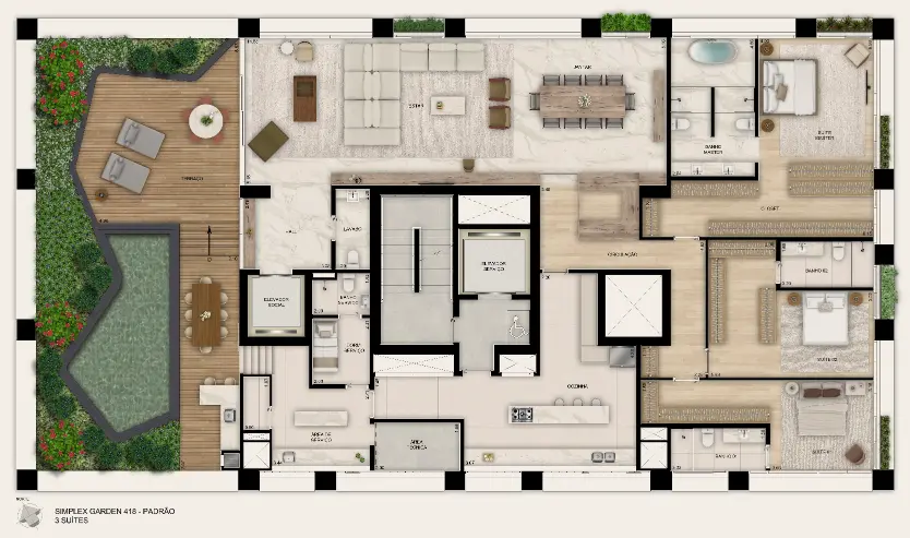 Planta humanizada do apartamento